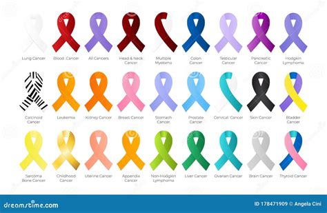 Every All Cancer Ribbon Color Isolated Icons Stock Vector