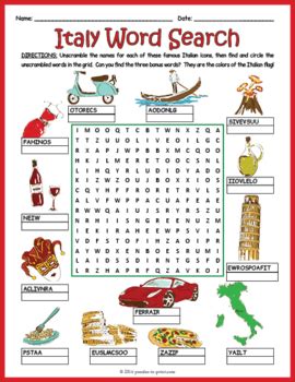 All About Italy Word Search By Puzzles To Print Tpt