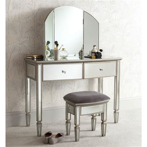 Louvre Mirrored Dressing Table Set Mirrored Glass Furniture