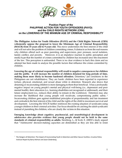 Global warming is an international problem of growing importance. POSITION PAPER OF THE PHILIPPINE ACTION FOR YOUTH OFFENDERS (PAYO) AND THE CHILD RIGHTS NETWORK ...