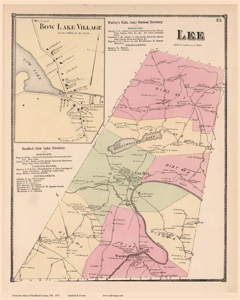 Lee Town And Bow Lake Village New Hampshire 1871 Old Town Map Reprint