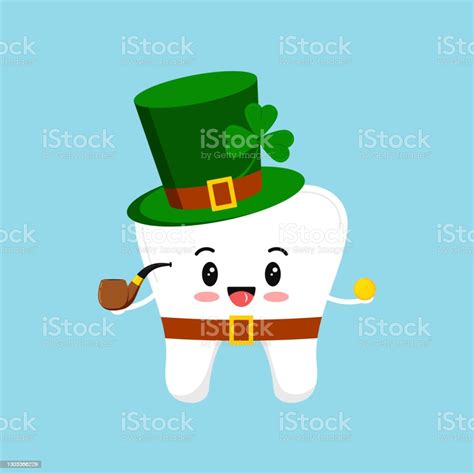 St Patrick Day Tooth In Leprechaun Costume With Shamrock Gold Coin