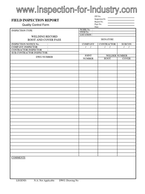 Field Inspection Report Quality Control Form