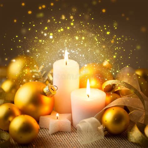 Christmas Sparkle Candles Decoration With Baubles Stock Image Image