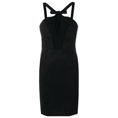 versace black leather kate moss mini cocktail dress with cross appliqués size 38 for sale at