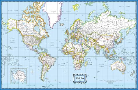 Amazon CoolOwlMaps World Wall Map Classic Blue Style Poster