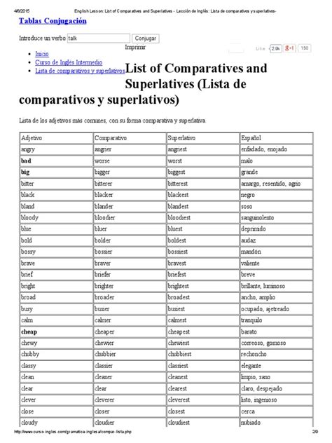 English Lesson List Of Comparatives And Superlatives Lección De