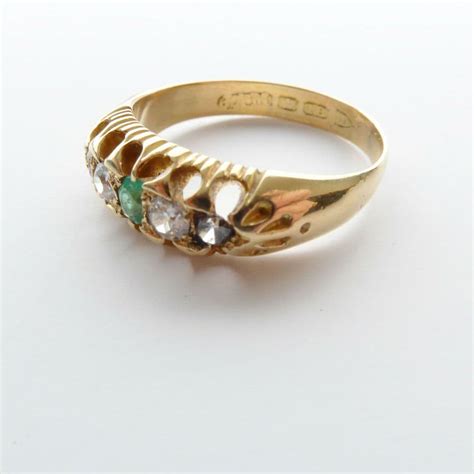 Old Cut Diamond And Emerald Ring 18ct Gold Victorian Chester Hallmark