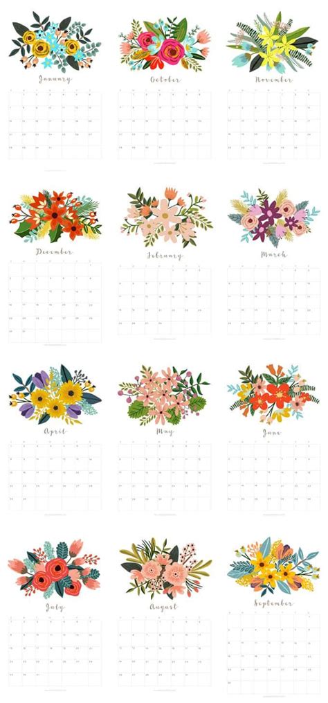 Beautiful Floral 2018 Calendar And Monthly Planners With Unique Flower