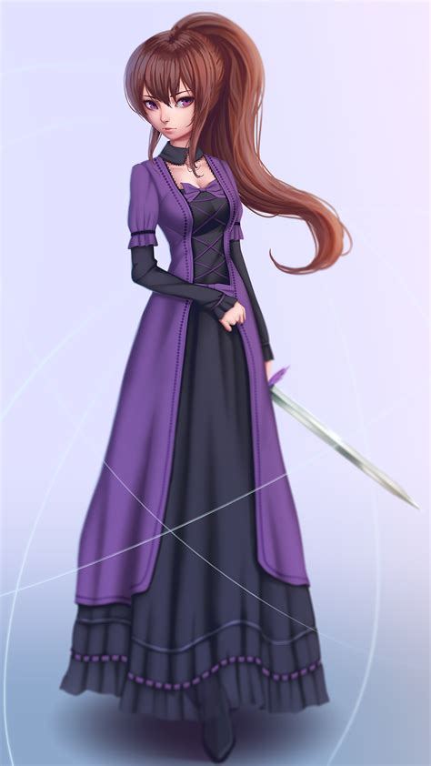 Wallpaper Illustration Long Hair Anime Girls Brunette Dress Sword Toy Open Shirt