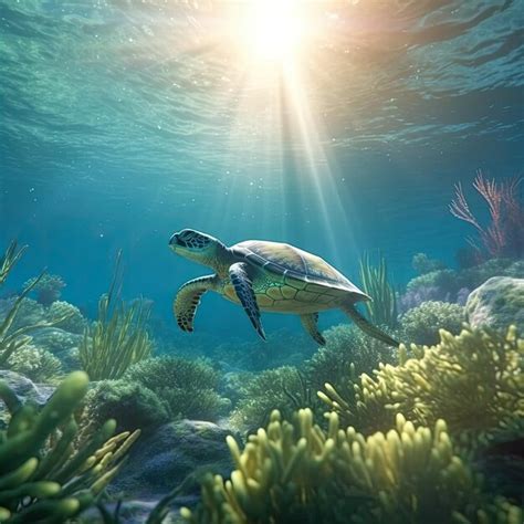 Premium Ai Image Sea Turtle Swimming In The Ocean With Coral Reef