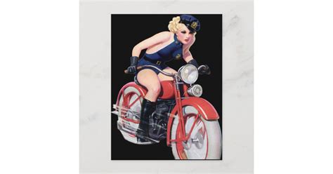 Motorcycle Girl Vintage Pin Up Art Postcard Zazzle