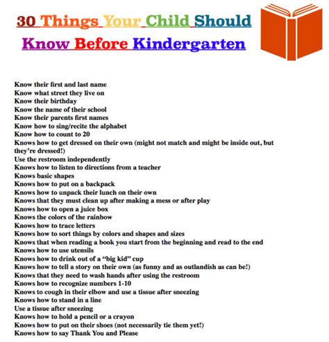 Getting Ready For Kindergarten 30 Things Every Child
