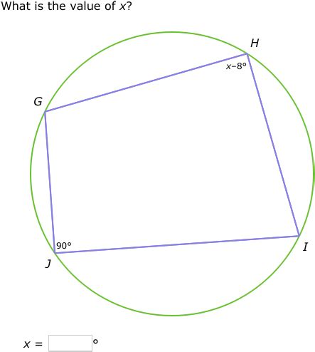 This lesson will demonstrate how if a quadrilateral is inscribed in a circle, then the opposite angles are supplementary. IXL - Angles in inscribed quadrilaterals (Class X maths ...