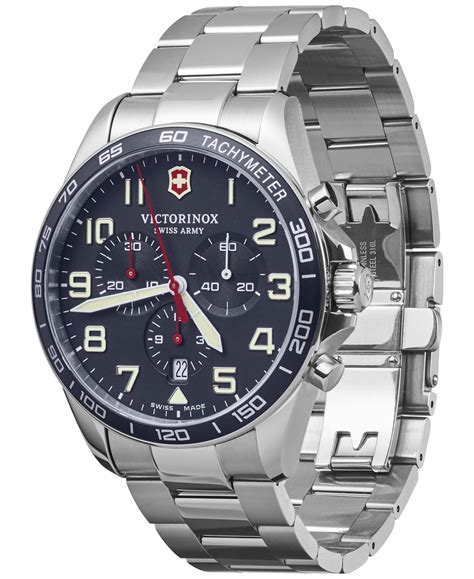 victorinox swiss army men s chronograph fieldforce stainless steel bracelet watch 42mm in blue
