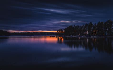 2560x1600 Lake Sunset Clouds Trees Landscape Reflection Finland