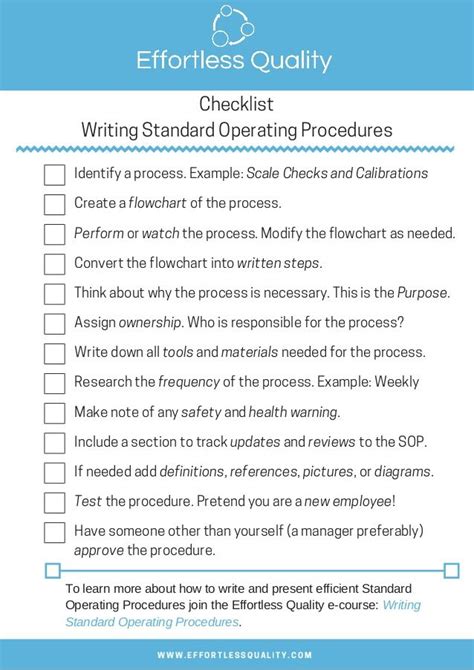 Writing Standard Operating Procedures Checklist In 2023 Writing