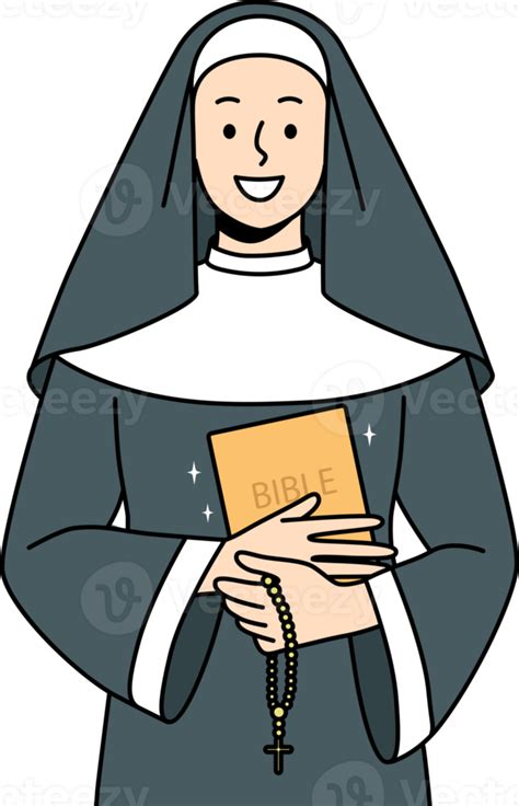 Smiling Nun With Bible And Rosary 21476644 Png