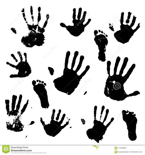 A Set Of Prints Of The Hands And Feet Of An Adult And A Child Vector