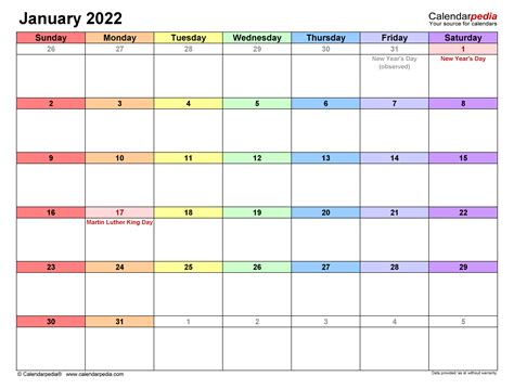 January 2022 Calendar Templates For Word Excel And Pdf