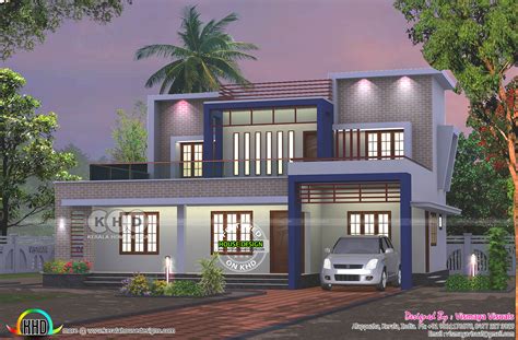 Flat Roof 4 Bhk Double Storied Home Kerala Home Design And Floor