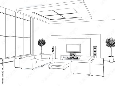 Sketch Interior Indoors Inside Scheme Plan Project Drawing