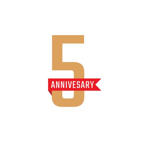 5 Year Anniversary Celebration With Red Ribbon Vector Happy