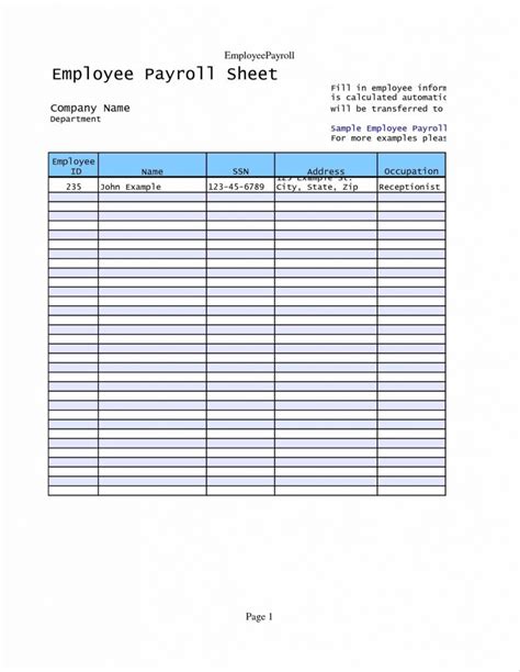 Free Payroll Spreadsheet — Db