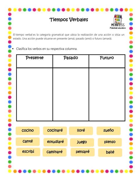 A Spanish Language Worksheet With The Words Tempos Verbias