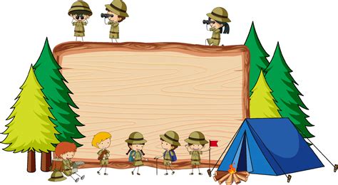 Empty Wooden Board With Many Kids In Scout Theme Isolated 3500737