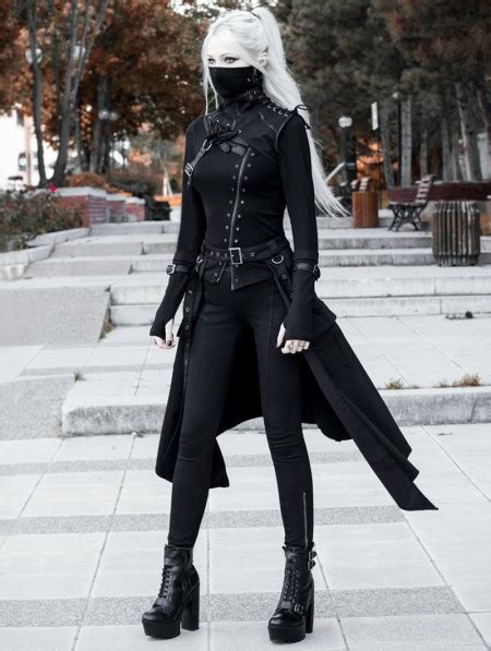 Black Gothic Punk Mask Outfit Set For Women