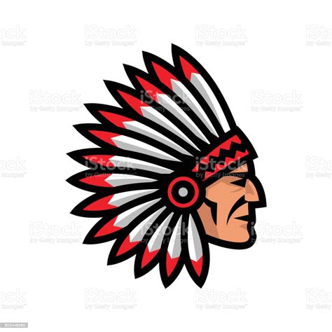 Indian Chief Head Icon Native American Mascot Stock Illustration
