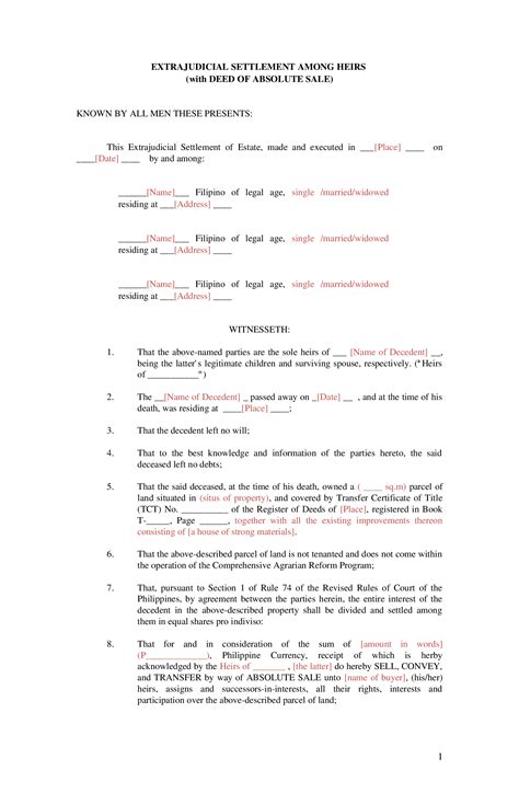 Deed Of Absolute Sale Sample Letter Deed Of Absolute Sale Know All | My