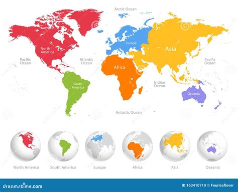 Mapa Mundial Dividido En Seis Continentes Ilustración Del Vector