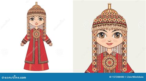 Turkmen Girl In National Costume Stock Vector Illustration Of Asian