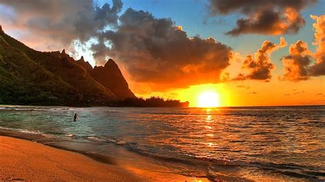 Hd Wallpaper Nature Sun Sunset Seascape Beach Water Sky Ocean