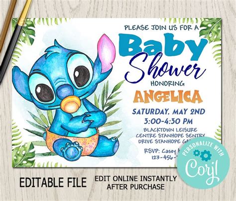 Lilo And Stitch Baby Shower Invitation Birthday Invitation Etsy