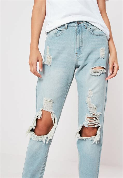 Blue Vintage Riot Open Knee Ripped Denim Mom Jeans Missguided