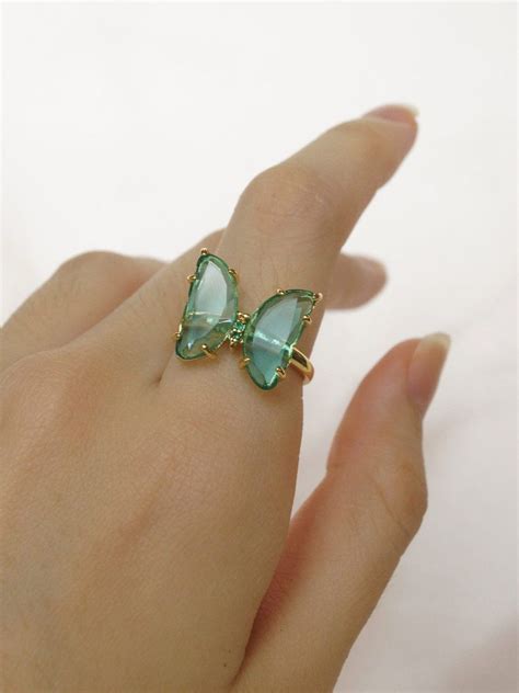 Loveday Butterfly Ring Seafoam Green Gold Plated Jewelry