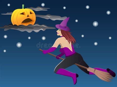 Beautiful Witch On Broom Stock Vector Illustration Of Woman 16427134