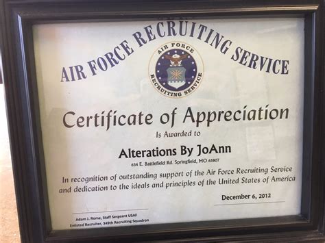 A formal letter of appreciation should be typed, whereas; Certificate of Appreciation from Air Force. No express charges for military uniforms. - Yelp