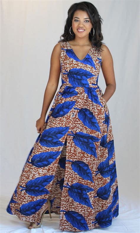 african maxi dress with slit blue ankara maxi dress cotton etsy