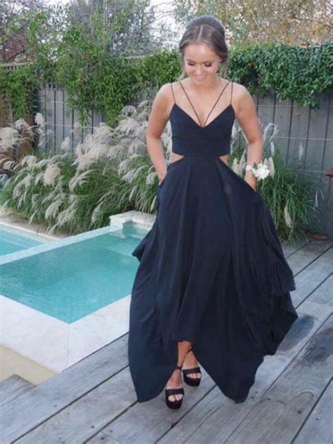 Sexy Prom Dresses Spaghetti Straps Asymmetrical Dark Navy Chic Prom Dr Anna Promdress