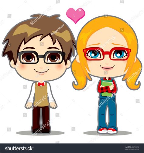 cute teen geek couple happy shy stock vector royalty free 85789072 shutterstock