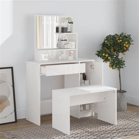 Sansa High Gloss Dressing Table With Mirror In White Furniture In Fashion