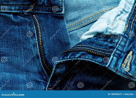 Close Up Front Unzipped Of Blue Denim Jeans Stock Image Image Of