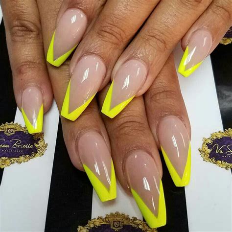 Nude Yellow Tips Follow Keke Official For More Neon Nails Dope Nails