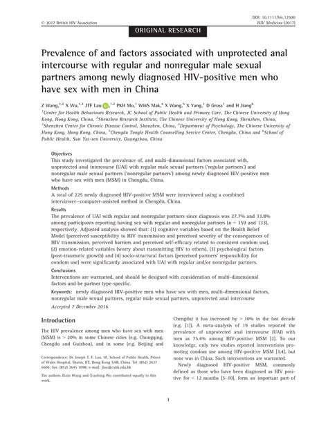 pdf prevalence of and factors associated with unprotected anal intercourse with regular and