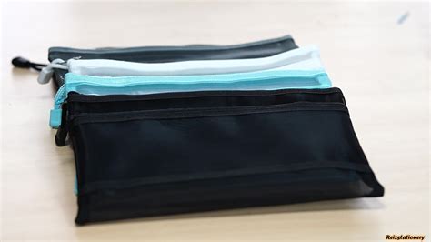 Black Nylon Mesh Zipper Pouch With Zip Document Bag For School Office