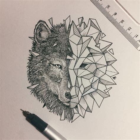 Illustrator Kerby Rosanes Art Artwoonz Geometric Wolf Ink